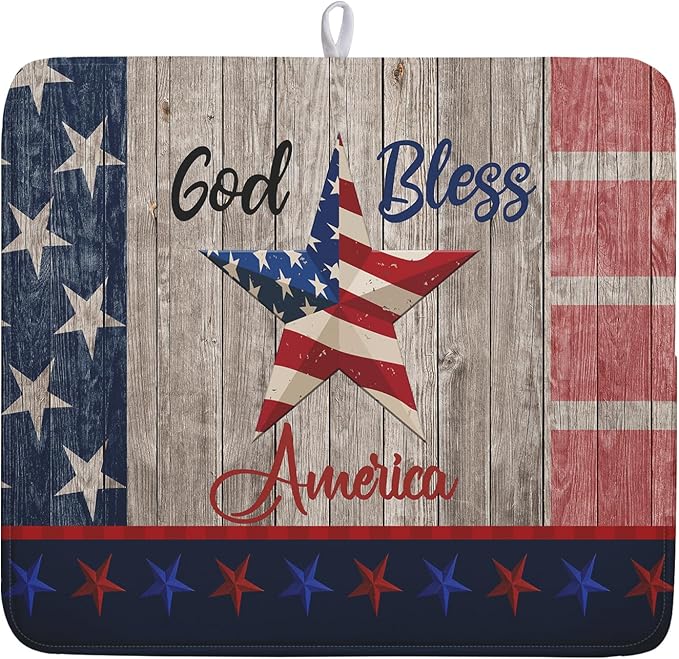 Kawani 4th of July Dish Drying Mat 16x18 Inch Patriotic God Bless America
