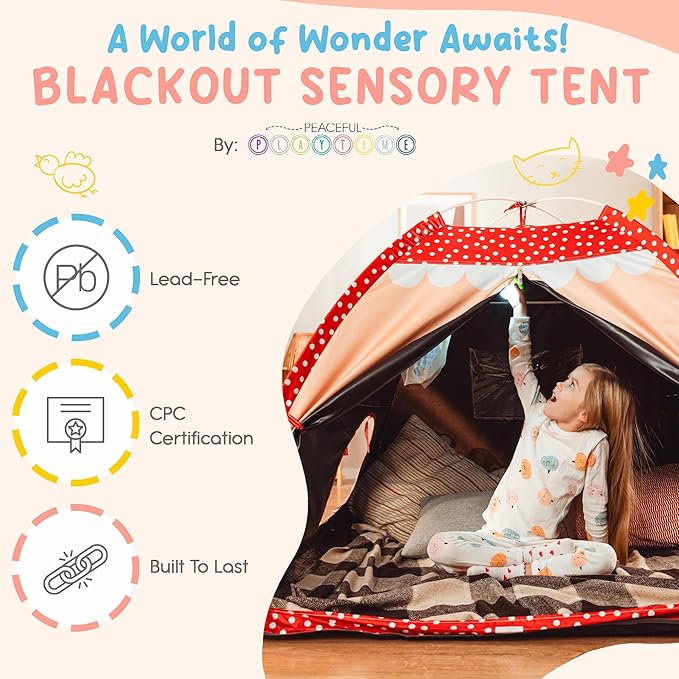 Blackout Sensory Tent for Kids with Autism - 51"x 51"x 40" Calming Corner, Easy to Assemble & Durable with Clear Phone Pocket and Mesh Storage – Ideal for SPD, ADHD & Autistic Children Mushroom Tent