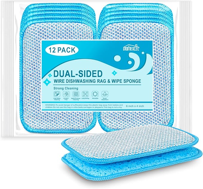 HOMEXCEL 12 Pack Scrub & Wipe Cloths, Scrub Sponges
