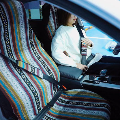 Frienda 14 Pcs Baja Car Seat Covers Full Set Multicolor Stripe Boho Print Steering Wheel Cover Seat Belt Cover Crystal Hanging Ornament Car Holders Fits (Stripe Style)