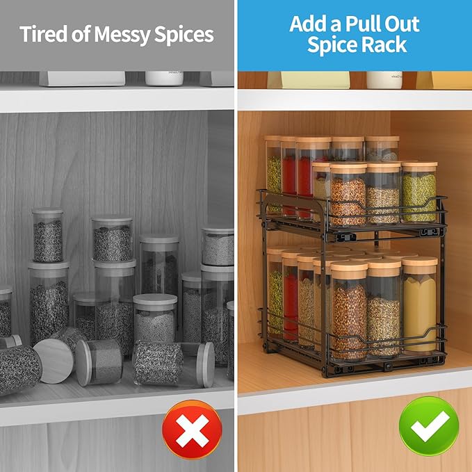 BOIVSHI 2-Tier Spice Rack, Pull Out Spice Racks Organizer