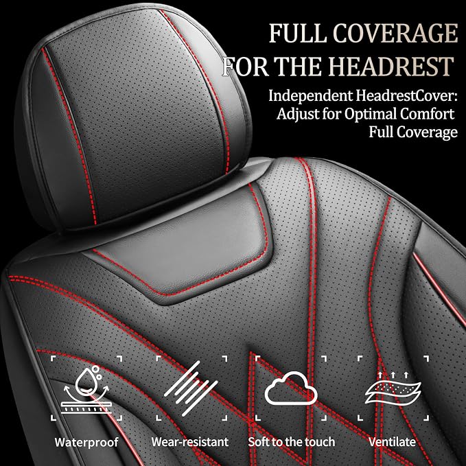 Car Seat Covers Compatible with Hyundai Santa Cruz 2022-2026 - Full Set 5 Seats Luxury Leather All-Weather Seat Cushions & Protectors, Waterproof & Breathable, Airbag Compatible (Redline)