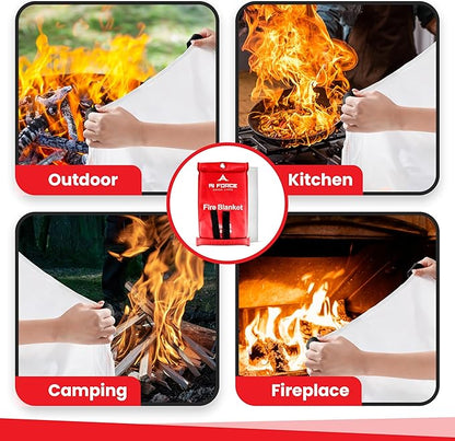 AI FORCE Fire Blanket with Gloves & Hooks ??Fireproof Emergency Safety Blanket for Home, Kitchen, Fireplace, Camping, BBQ, Grease & Outdoor Fires ??Survival Gear