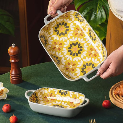 ONCCI Ceramic Baking Dish Set, 2-Piece Hand-painted Porcelain Rectangular