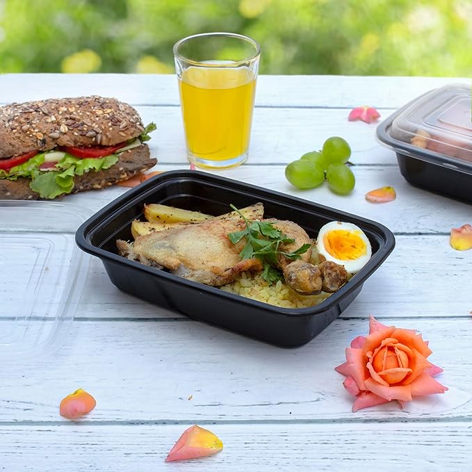GUSTO [24 oz - 50 Count 1-Compartment Meal Prep Containers with Lids – Reusable, Microwaveable, Dishwasher & Freezer Safe, BPA-Free Food Storage Boxes for Portion Control (Formerly Comfy Package)