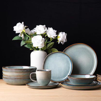 AmorArc Ceramic Dinnerware Sets,Handmade Reactive Glaze stoneware Plates and Bowls Sets,Highly Chip and Crack Resistant | Dishwasher & Microwave Safe,Service for 4 (12pc)