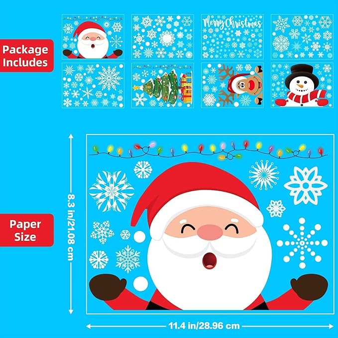 Joy Bang Christmas Window Clings, Christmas Window Stickers Decorations Xmas Snowflake Window Clings Decals Decor Xmas Decorations Indoor