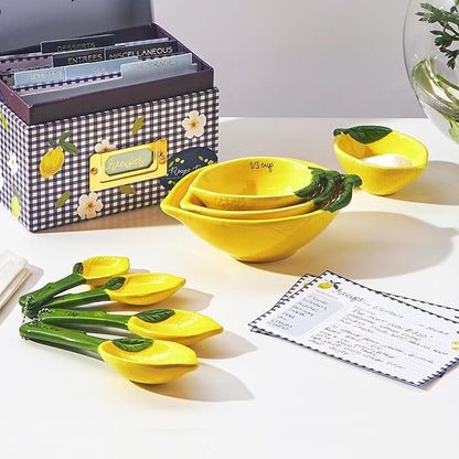 Lemon Shaped Measuring Cups and Spoon Set, Ceramic Kitchen Tools
