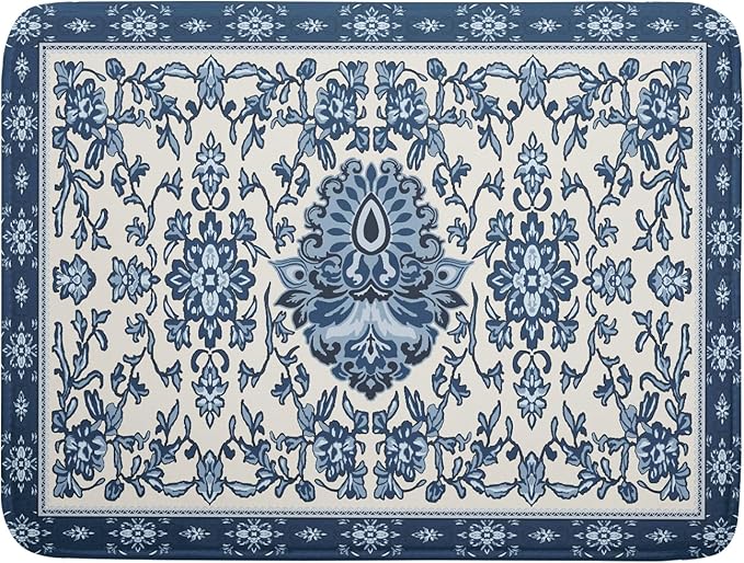 Boho Floral Blue Dish Drying Mat