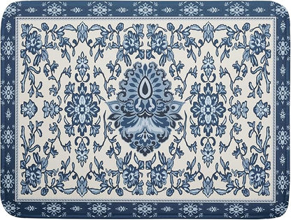 Boho Floral Blue Dish Drying Mat