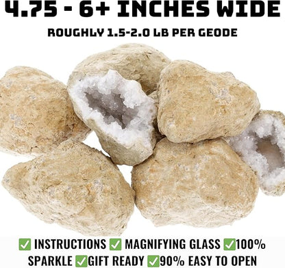 Break Your Own Jumbo Geodes Kit for Kids – 2 Giant Natural Crystal Geodes (4.5–6+ Inches) with Magnifying Glass & Learning Guide – STEM Science Rock Kit – Gift-Ready Educational Set