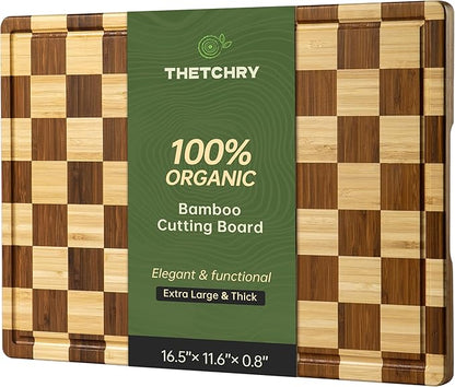 THETCHRY Bamboo Cutting Boards for Kitchen, Checkered Wooden Cutting Board
