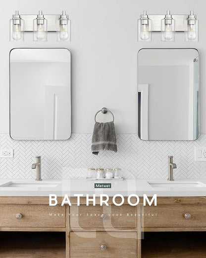 METWET 3-Light Bathroom Light Fixtures, Brushed Nickel Vanity Light