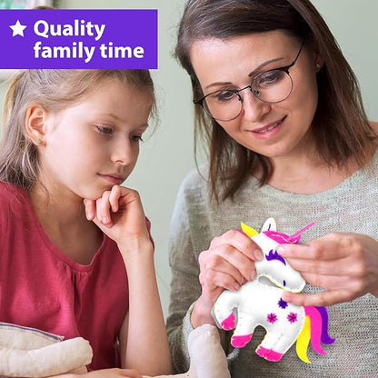 KRAFUN Unicorn Sewing Keyring Kit for Kids Age 7 8 9 10 11 12 Learn Art & Craft, Includes 6 Stuffed Animal Bear, Dog, Rabbit, Raccoon, Owl Dolls, Instruction & Felt Materials