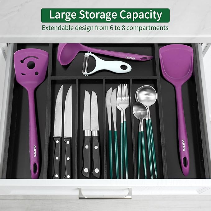 Utoplike Bamboo Silverware Drawer Organizer, Expandable Kitchen Utensils Drawer