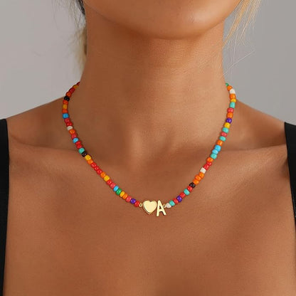Colorful Initial Necklaces for Girls Women - Beaded Initial Necklace Teen Girl Gifts Trendy Stuff Dainty Bohemian Letter Necklace Personalized Gifts for Girls Women Jewelry