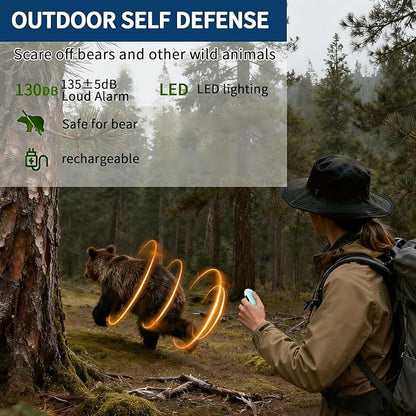 Rechargeable Bear Horn with 130dB Loud Alarm & LED Strobe Light – Ultra-Lightweight Personal Safety Horn for Hiking, Camping, Wildlife Protection ,Bear-Protection（White）