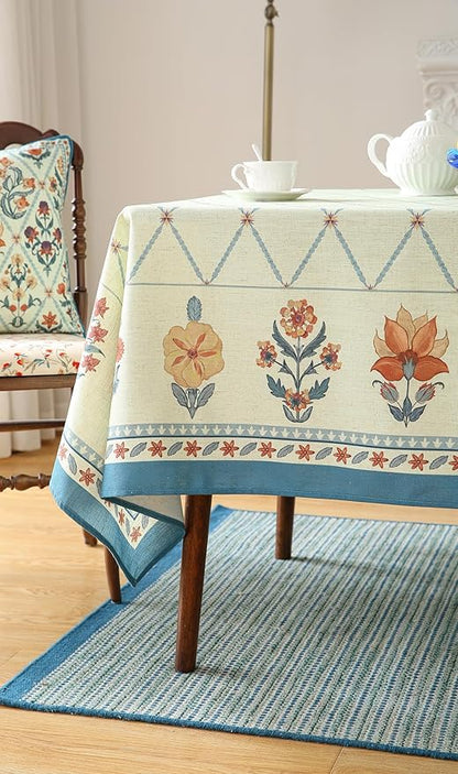 ISAENNE Designer Linen Floral Small Square Tablecloth,Light Green Farmhouse Durable Table Cloth,Washable Decor Tablecloths for Dining Kitchen Thanksgiving Christmas,55"*55"-Floralsea B