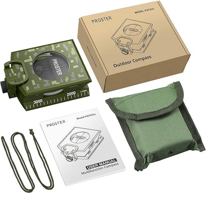 Proster IP65 Compass Hiking Survival - Lensatic Sighting Compass for Camping Navigation, Compass with Clinometer & Carry Bag for Camping Hunting Hiking Geology Activities