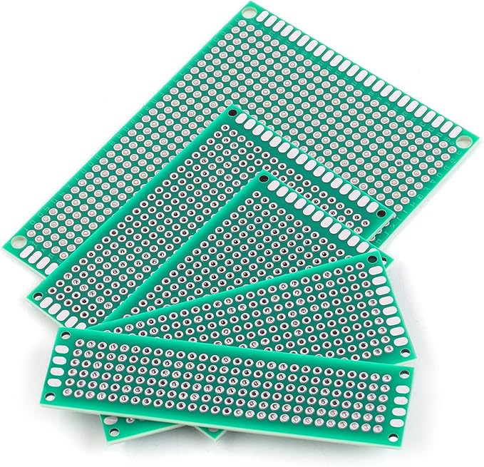 64 pcs Green PCB Board - Double Sided Circuit and perf Board with 5 Sizes for DIY Electronics, Compatible with Bread Boards and Soldering Projects