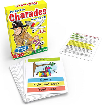 Pocket Fun Charades for Kids Ages 6+ – 376 Fun Acting Prompts – No Reading Required | Compact, Take-Anywhere Activity for Travel, Camping, Party, Game Night, or Birthday Gift for Boy or Girl