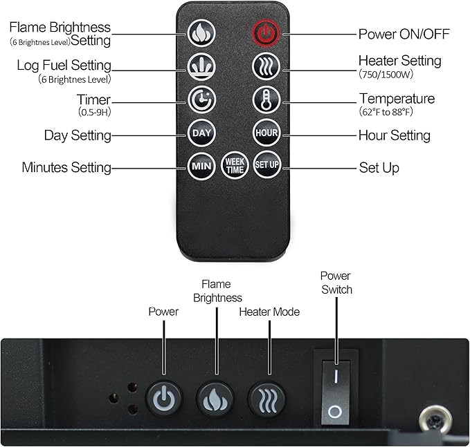24.5" Electric Fireplace Inserts, Adjustable Brightness, Thermostat&Timer