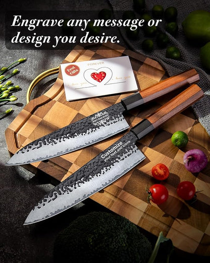 FAMCÜTE Personalized Gifts for Men Engraved Custom Japanese Knife, Hand Forged