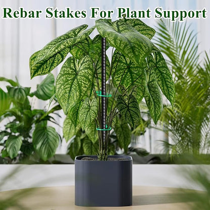 Rebar Stakes 16 Inch 20 Pack Heavy Duty Ground Anchors with Chisel Point End Long Straight Steel Tent Stakes 3/8" Thickness Metal Spikes Black Coated for Concrete Timber Camping Garden Plant