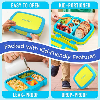 Bentgo Kids Bento-Style 5-Compartment Leak-Proof Lunch Box - Ideal Portion Sizes for Ages 3 to 7 - Durable, Drop-Proof, Dishwasher Safe, PFAS & BPA-Free & Made with Food-Safe Materials (Citrus Yellow)