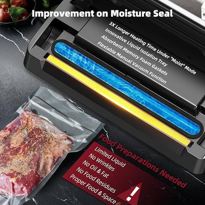 Next Gen Vacuum Sealer Machine, Potane Double Pump Food Vacuum Saver With Smart Visual Status System, Full Auto/Manual Functions, Built-in Safety Cutter&Guided Seal Bar, Start Kit Bags to Seal a Meal