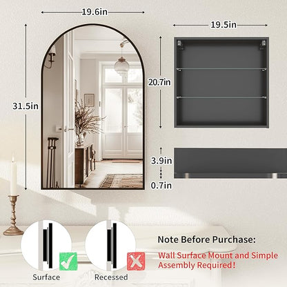 Bathroom Medicine Cabinet with Mirror, Arched Medicine Cabinet Wall Mounted