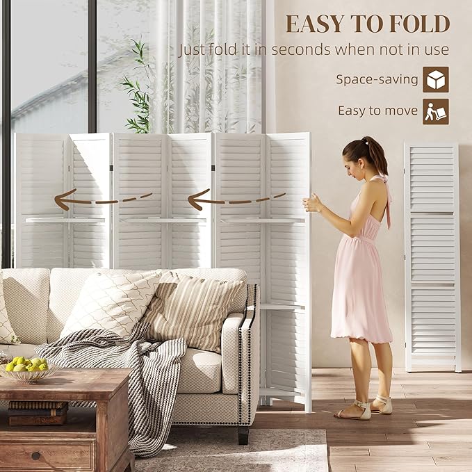 HOMCOM Room Divider, 6 Panel 67" Tall Wood Privacy Screen