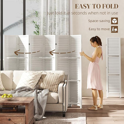 HOMCOM Room Divider, 6 Panel 67" Tall Wood Privacy Screen