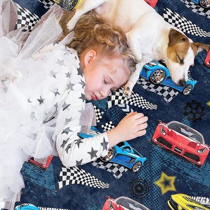 Car Blanket, Racing Car Flannel Blanket for Boys, Race Track Themed Room Decoration for Kids, Soft Cozy Gifts for Game Lover 50 * 60 Inches