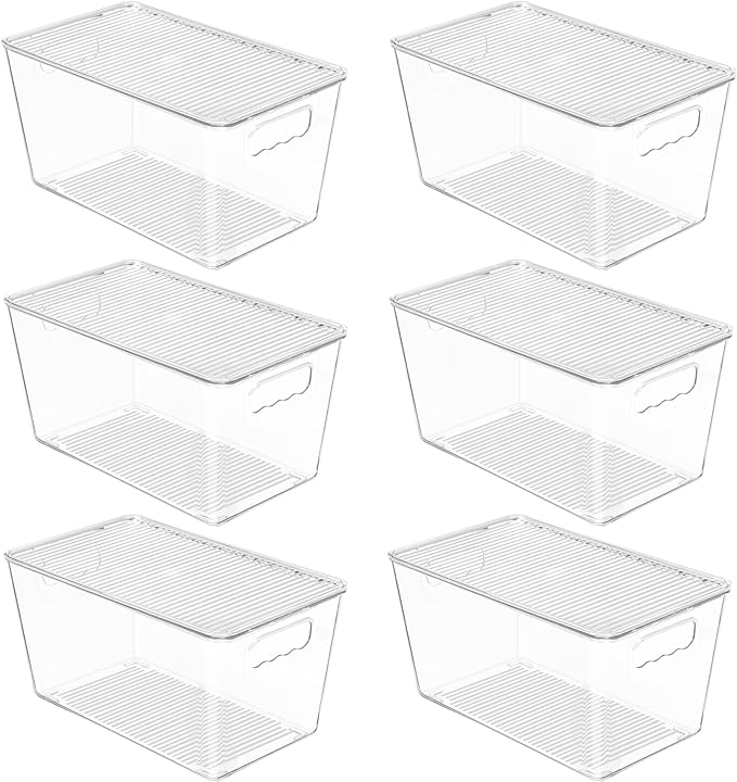Vtopmart 6 Pack Clear Stackable Storage Bins with Lids, Medium Plastic Containers with Handle for Pantry Organizer and Storage,Perfect for Kitchen,Fridge,Cabinet, Closet,Bathroom Organization