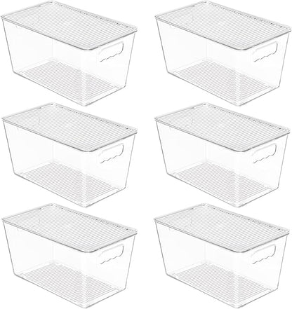 Vtopmart 6 Pack Clear Stackable Storage Bins with Lids, Medium Plastic Containers with Handle for Pantry Organizer and Storage,Perfect for Kitchen,Fridge,Cabinet, Closet,Bathroom Organization