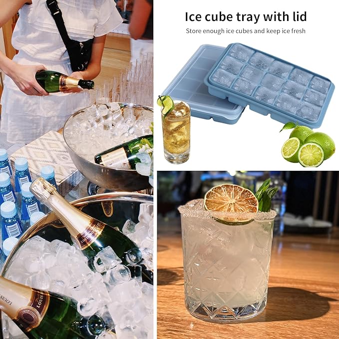 Ice Cube Trays Set of 3, Easy Release 15 Flexible Silicone Ice Cube Molds