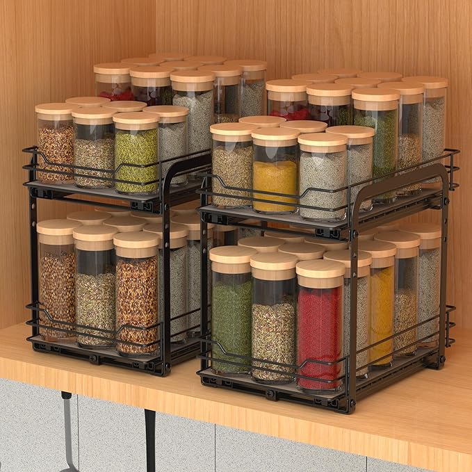 BOIVSHI 2-Tier Spice Rack, Pull Out Spice Racks Organizer