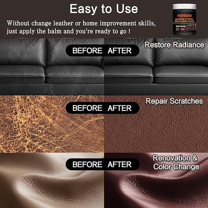 Leather Recoloring Balm & Color Restorer - 10OZ Multipurpose Dye & Paint for Faded Leather Couches, Car Seats, Shoes | Fix Scratches on Clothing, Furniture & Accessories(Dark Brown)