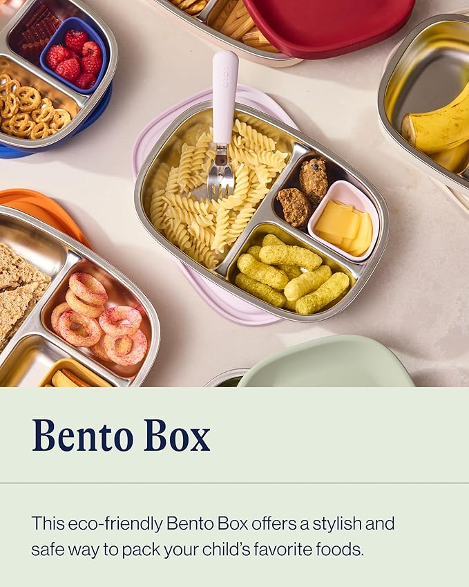 Lalo Bento Box - BPA-Free Bento Box For Kids & Toddlers, Leak-Proof, Dishwasher Safe, Easy to Open & Clean Silicone & Stainless Steel Lunch Box For Kids, Portable for Daycare or Travel - Sage