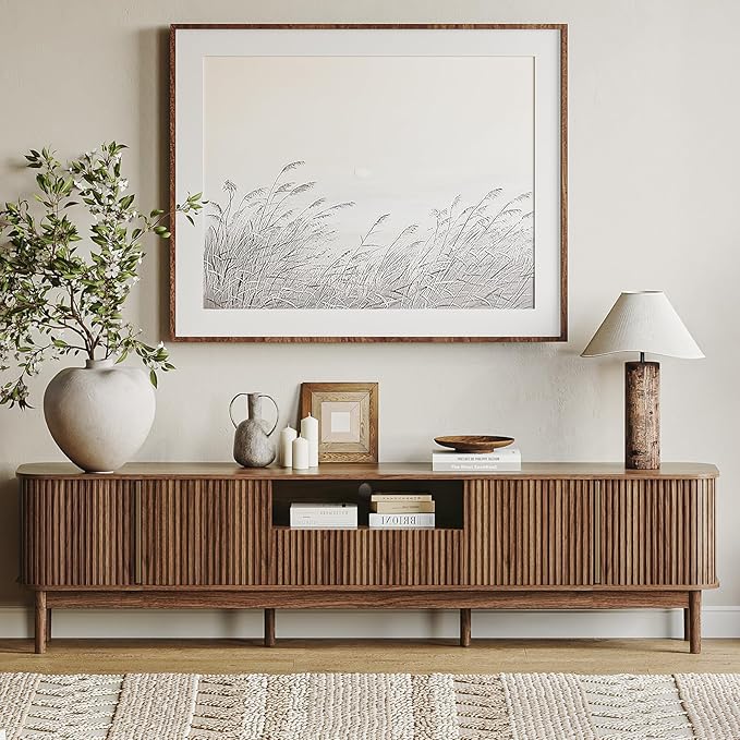 CHUWELL 86.6'' Fluted TV Stand for 75/80/85 Inch TVs, Mid Century Modern