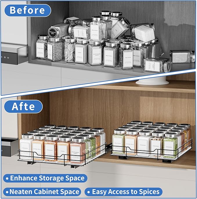 BOIVSHI Pull Out Spice Rack, Slide Out Spice Rack