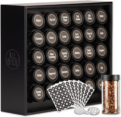 AllSpice Spice Rack Organizer, 525 Unique Labels, Countertop or Wall Mount