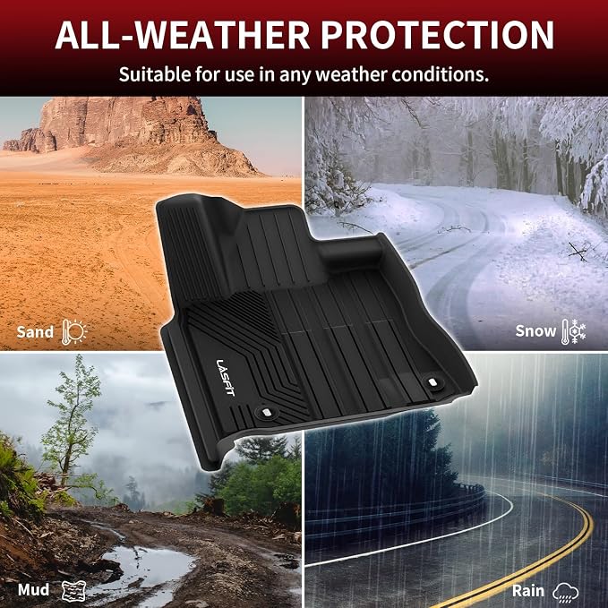 LASFIT Floor Mats for Toyota Tundra 2014-2021 CrewMax Cab, All Weather Custom Fit Floor Liner for Tundra SR5/TRD/Limited TPE Mats Front&Rear 2 Row Car Mats, Black