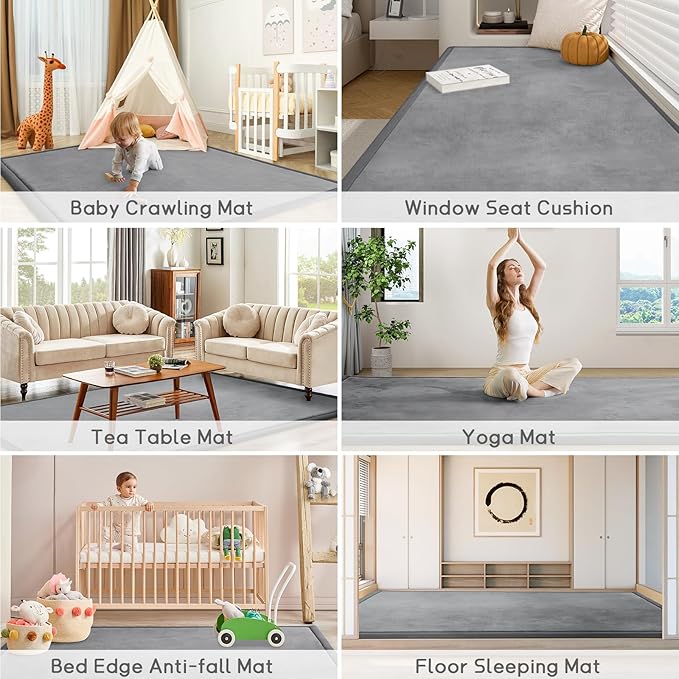 Baby Play Mat 1.2" Thick Memory Foam Nursery Rug Area Rug, 9’2” X 6’7” Yoga Mat Playmat Crawling Mat for Baby,Toddlers, Infants, Kids,Floor Mat Tatami Mat for Living Room with Non-Slip(Grey)
