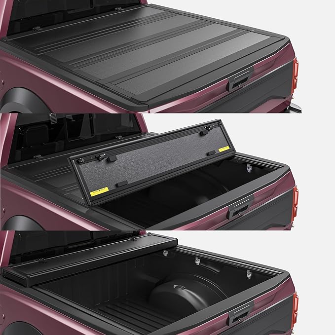 OEDRO Low-Profile Hard Quad-Fold Tonneau Cover Compatible with Toyota Tacoma 2024 2025 2026 (Excl. Trail Edition) 5ft Bed with Tacoma Bed Rail, One-Handed Quick Release, Drainage Design