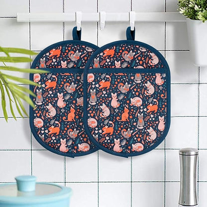 Pot Holders Set of 2 with Transparent Clear Silicone Shell and Nice Cat Flower