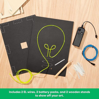 KiwiCo Light-Up Wire Art Kit - DIY Electroluminescent Signs, Fun Educational Science Craft for Kids | Includes EL Wires, Battery Packs, Design Templates, and Instructions | Make Your Own Neon Sign!