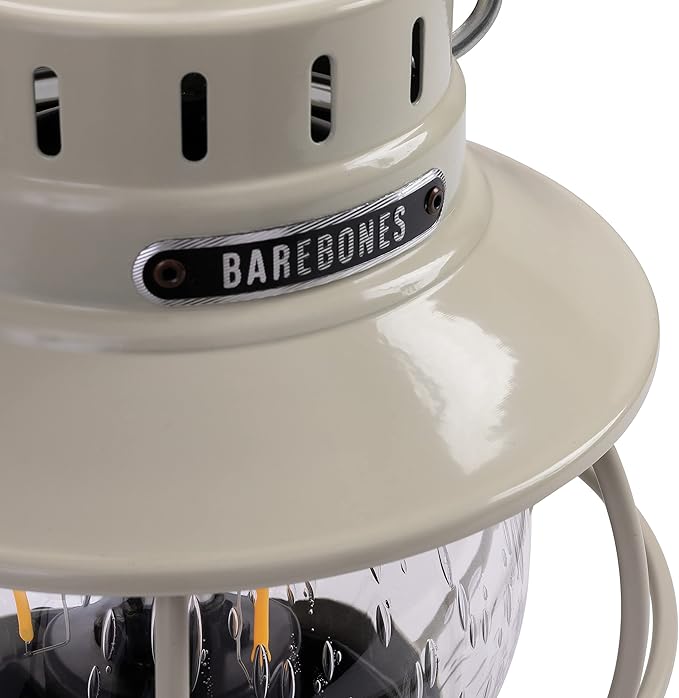 Barebones Railroad Lantern ??Vintage White, Vintage-Inspired LED Camping Lantern with Rechargeable Battery ??Adjustable Brightness Outdoor Light for Camping Gear, Backyard, and Home Decor