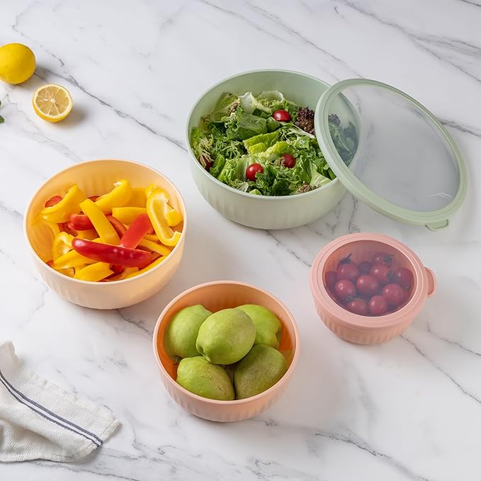 COOK WITH COLOR Prep Bowls with Lids- Wide and Deep Nesting Plastic Small